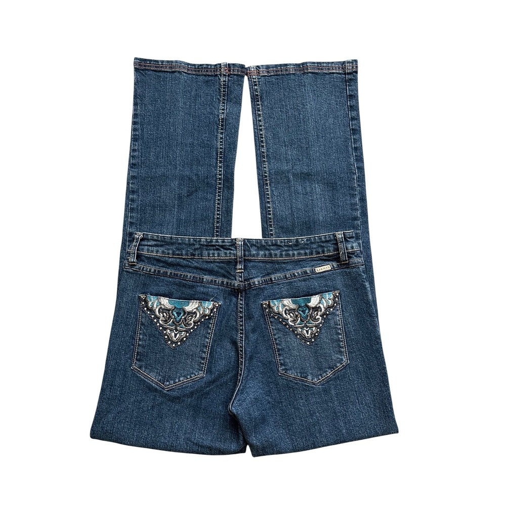 Western Lawman Embroidered Bootcut Jeans 12 Dark Wash Studded Cowgirl Boho